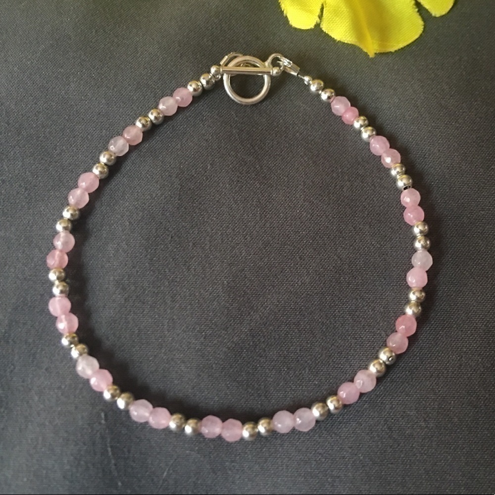 Sterling silver and pink crystal bracelet